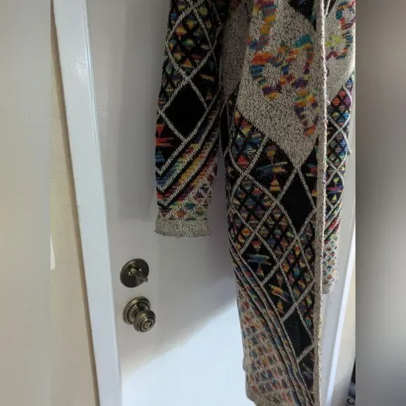Northern Angel Anthropologie Long Cardigan Boho Duster Aztec Print Sweater S/M - Picture 6 of 11
